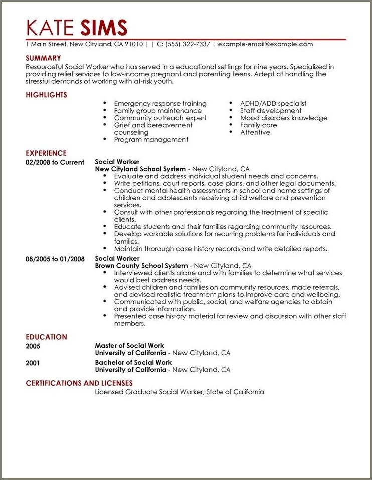 Resume Career Summary For Social Services