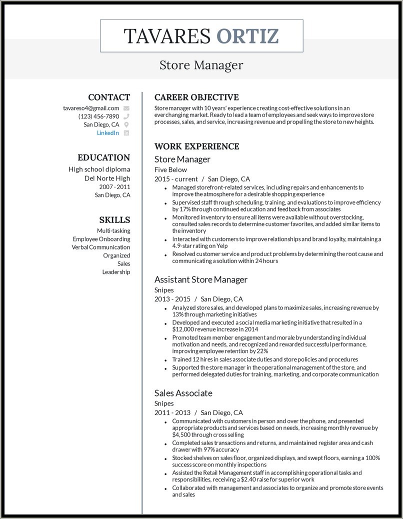 Resume Cover Examples For Convenience Store