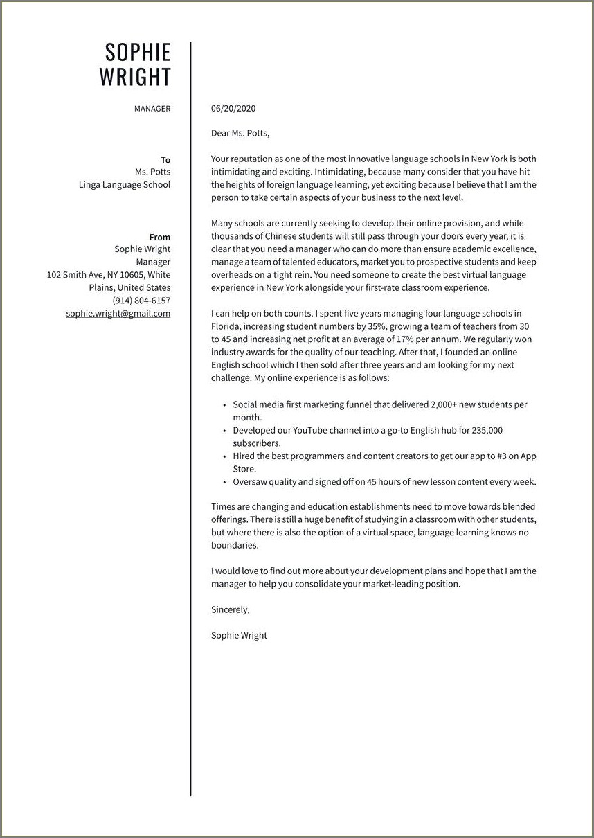 Resume Cover Letter Early Childhood Education