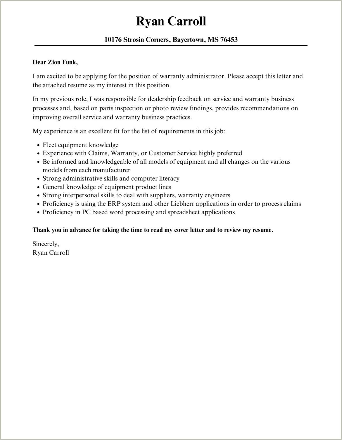 Resume Cover Letter Examples For Dealer Position