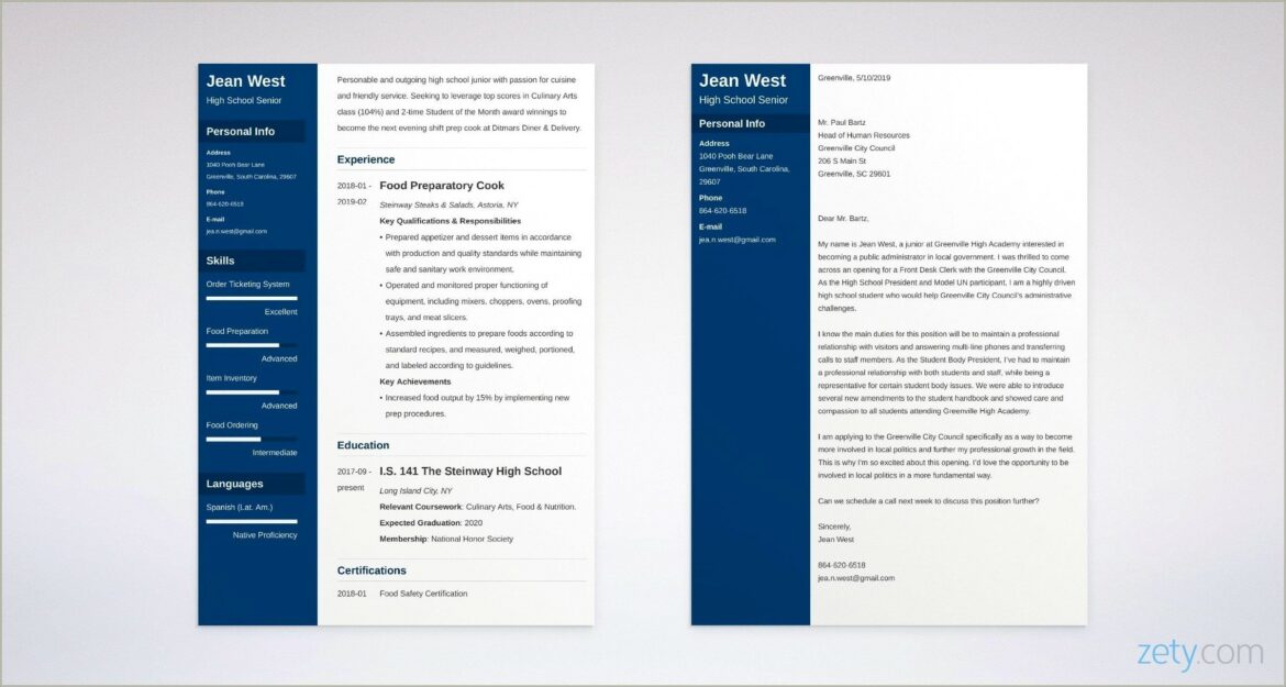 Resume Cover Letter Examples For Highschool Students