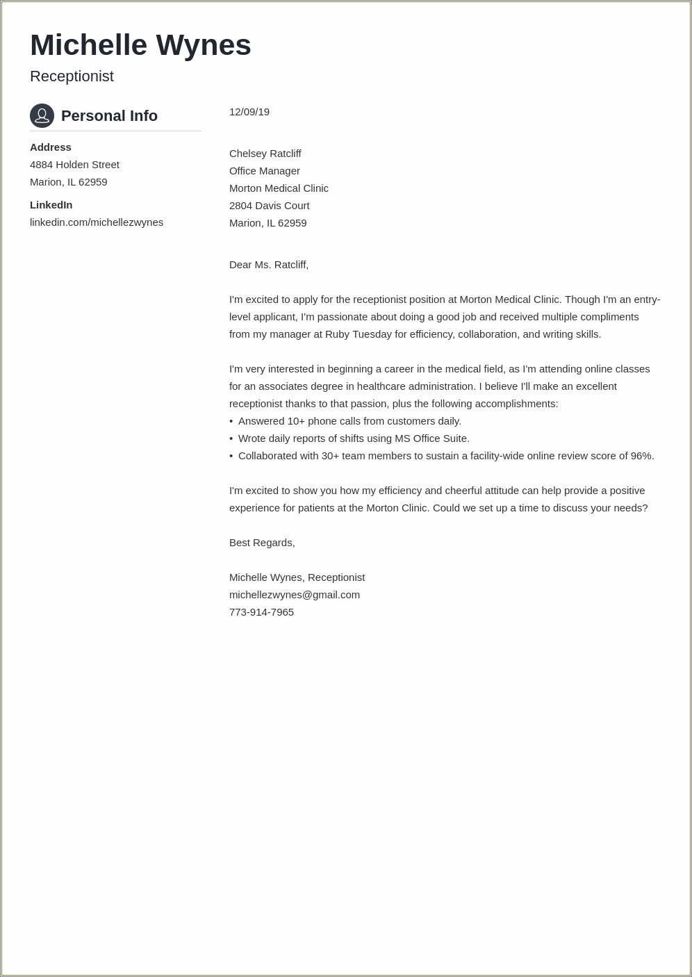 Resume Cover Letter Examples For Job