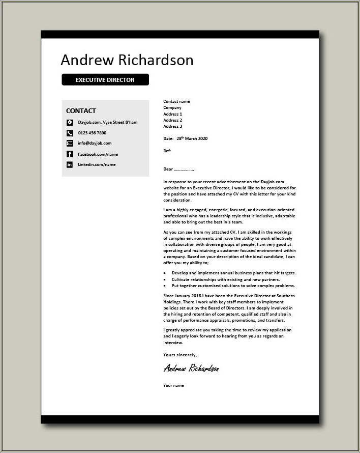 Resume Cover Letter Examples It Director