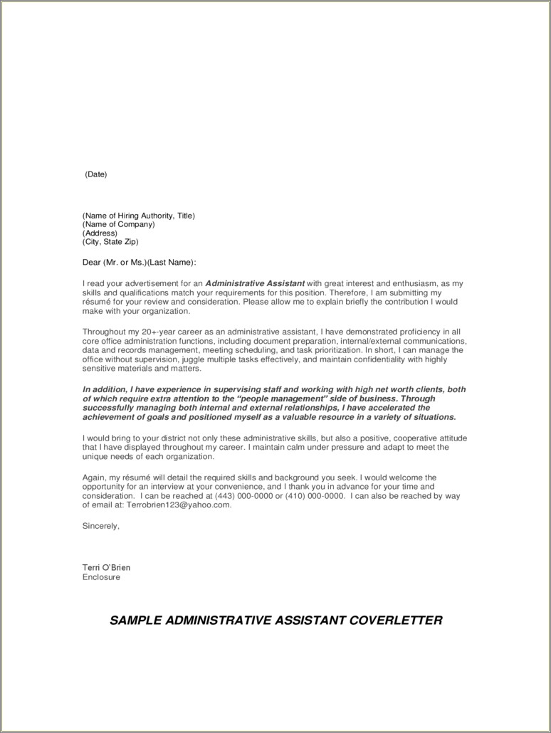 Resume Cover Letter For Administrative Assistant Us Government