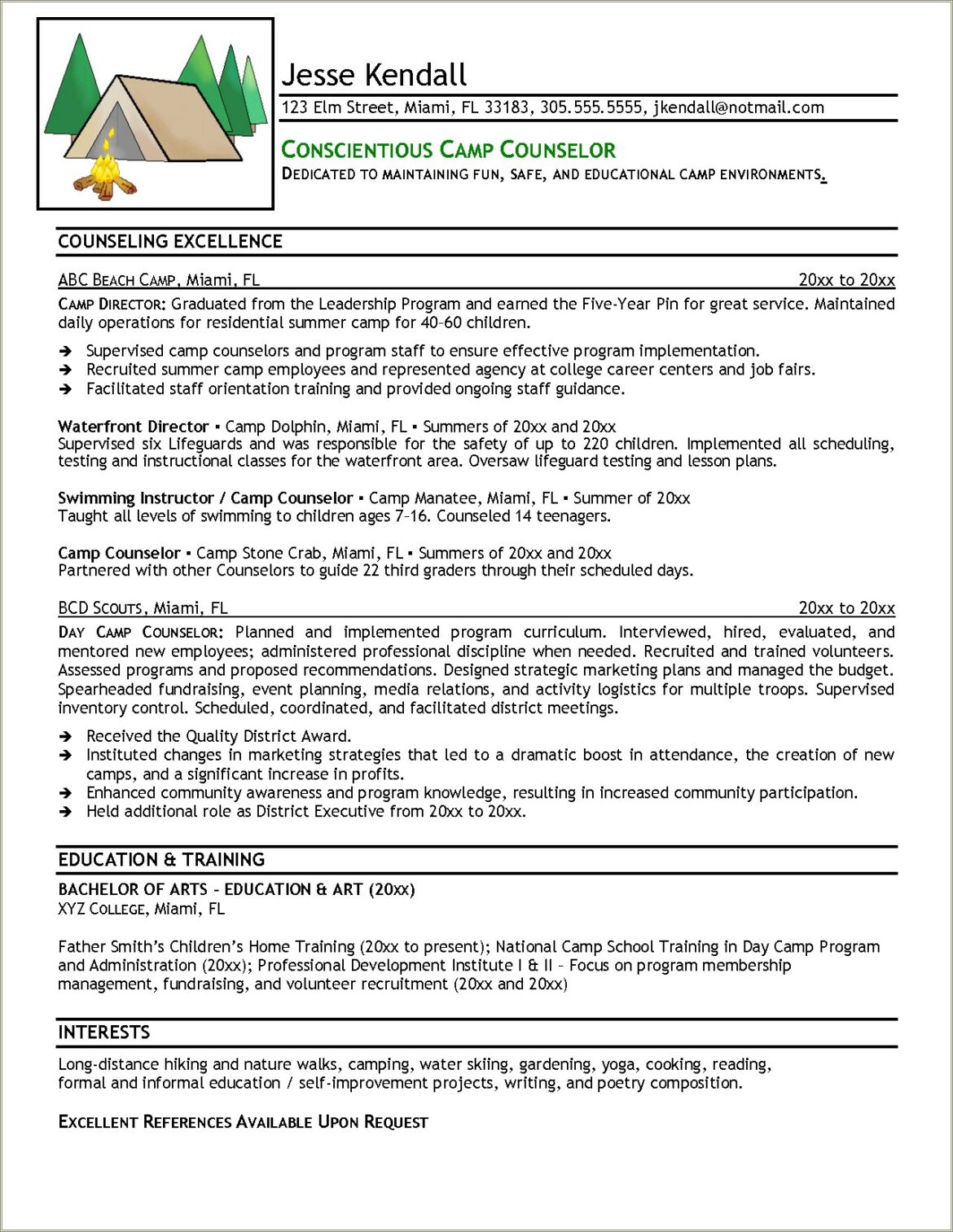 Resume Cover Letter For Camp Counselor