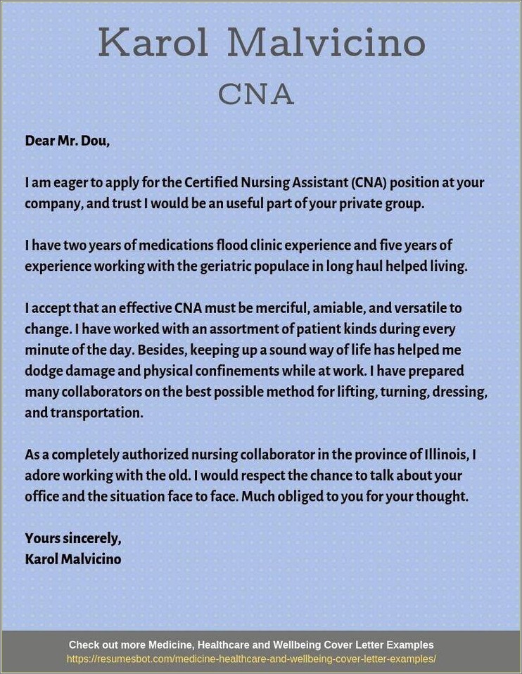 Resume Cover Letter For Certified Nursing Assistant