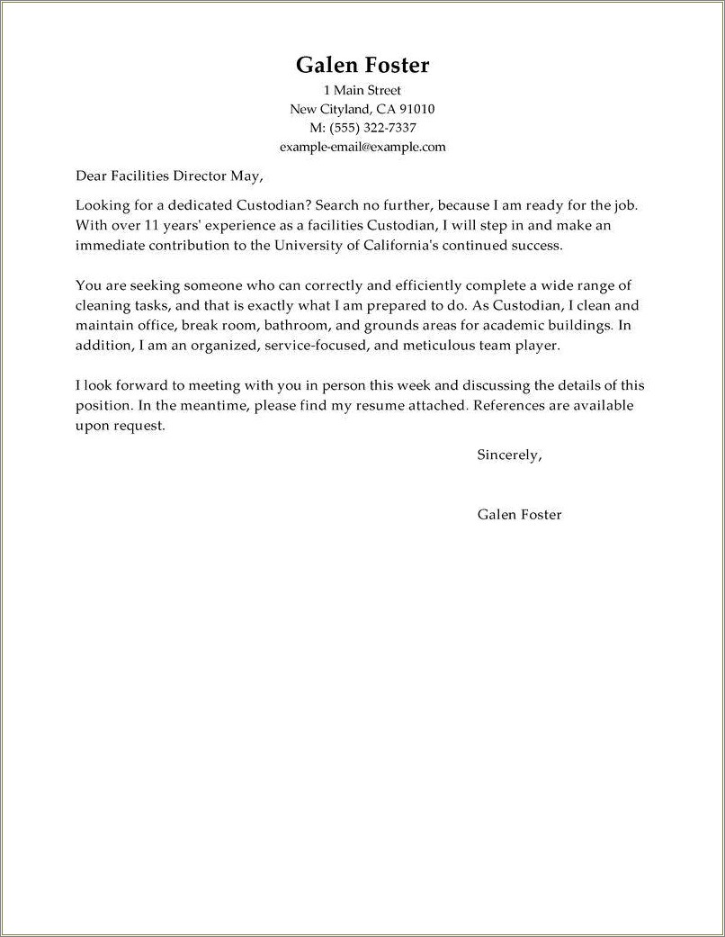 Resume Cover Letter For Cleaning Job