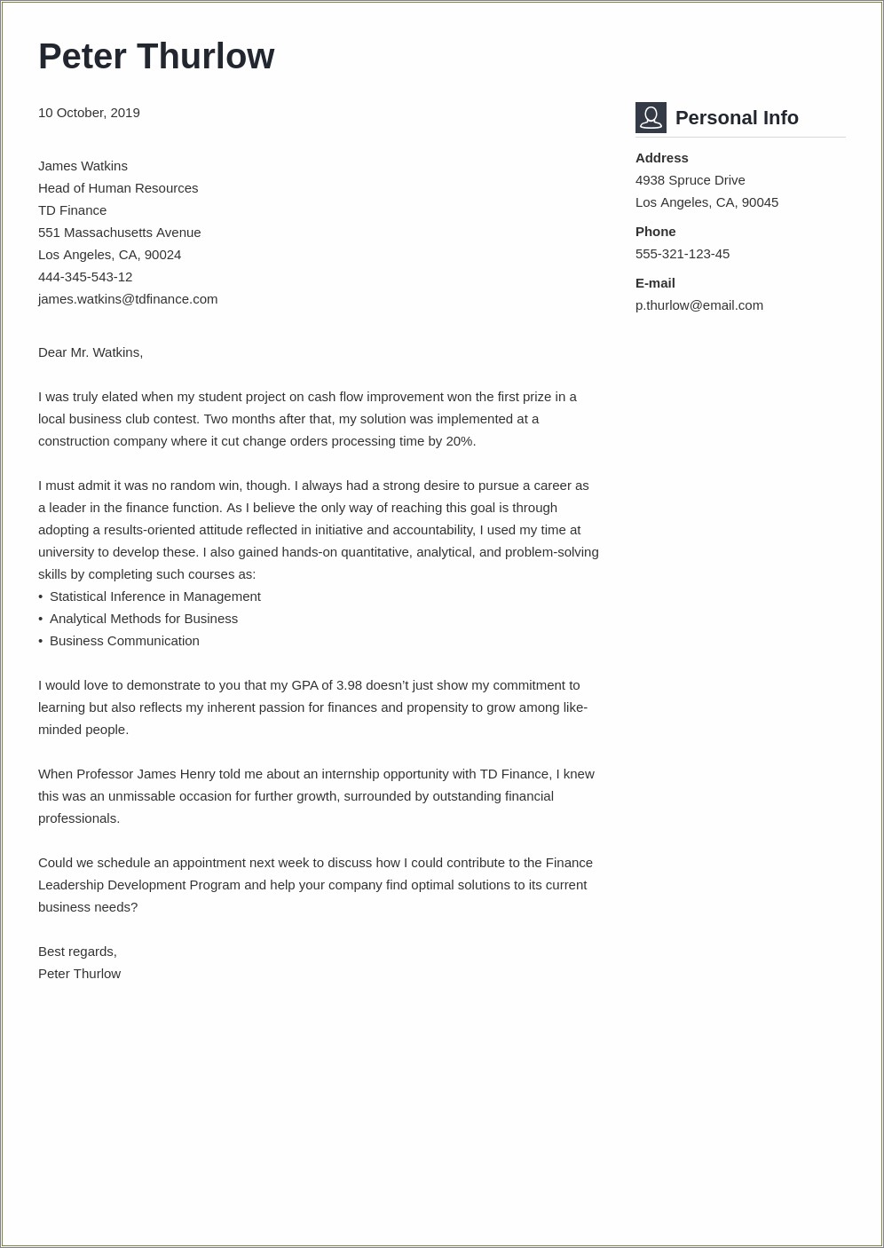 Resume Cover Letter For Engineering Internship