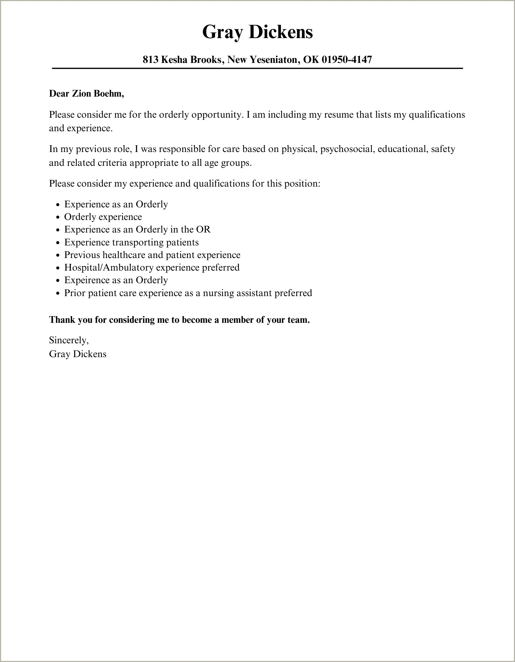 Resume Cover Letter For Hospital Job