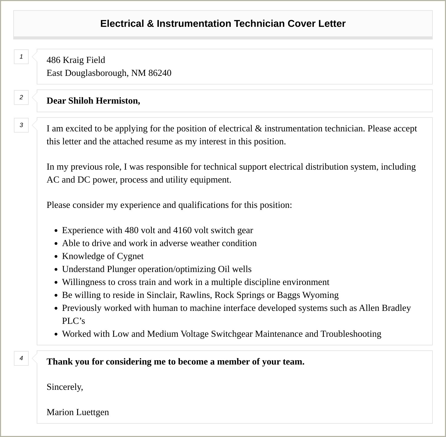 Resume Cover Letter For Instrument Technician