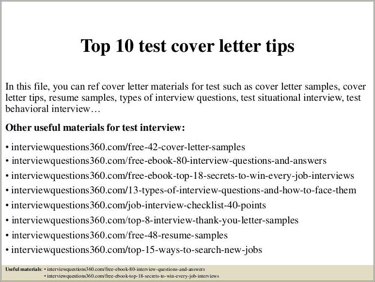 Resume Cover Letter For Testing