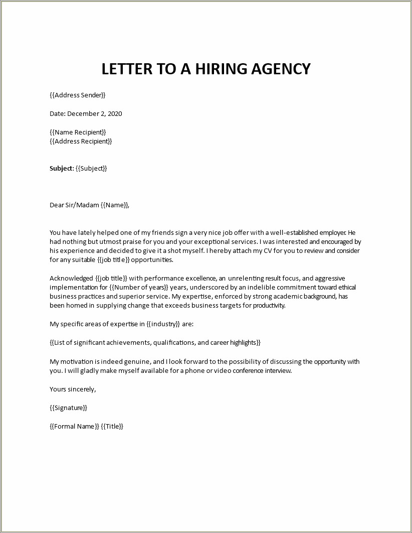 Resume Cover Letter Format For Recuiter