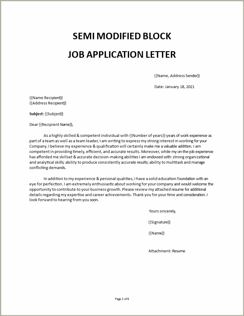 Resume Cover Letter Full Block Format