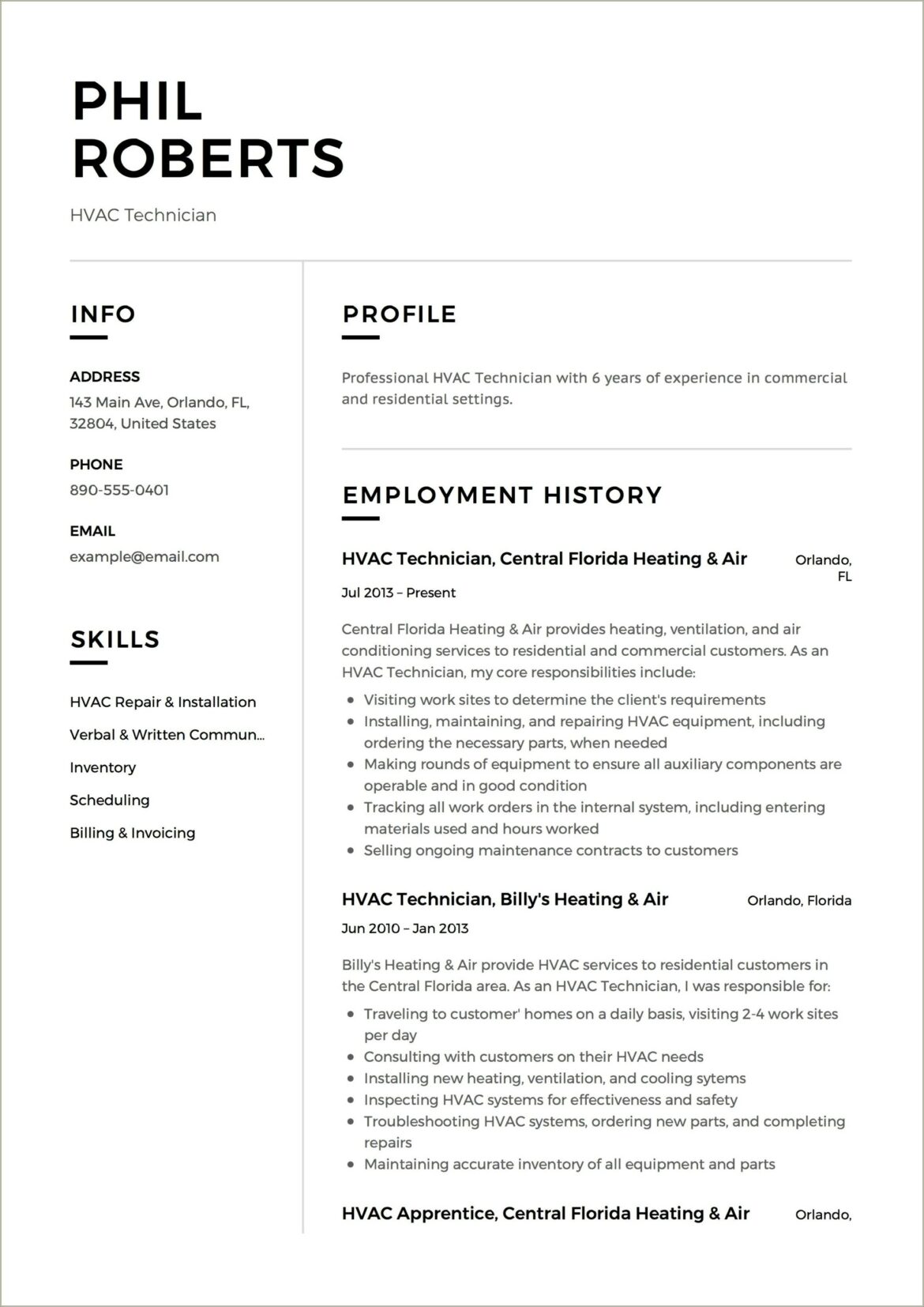 Resume Cover Letter Hvac Service Manager