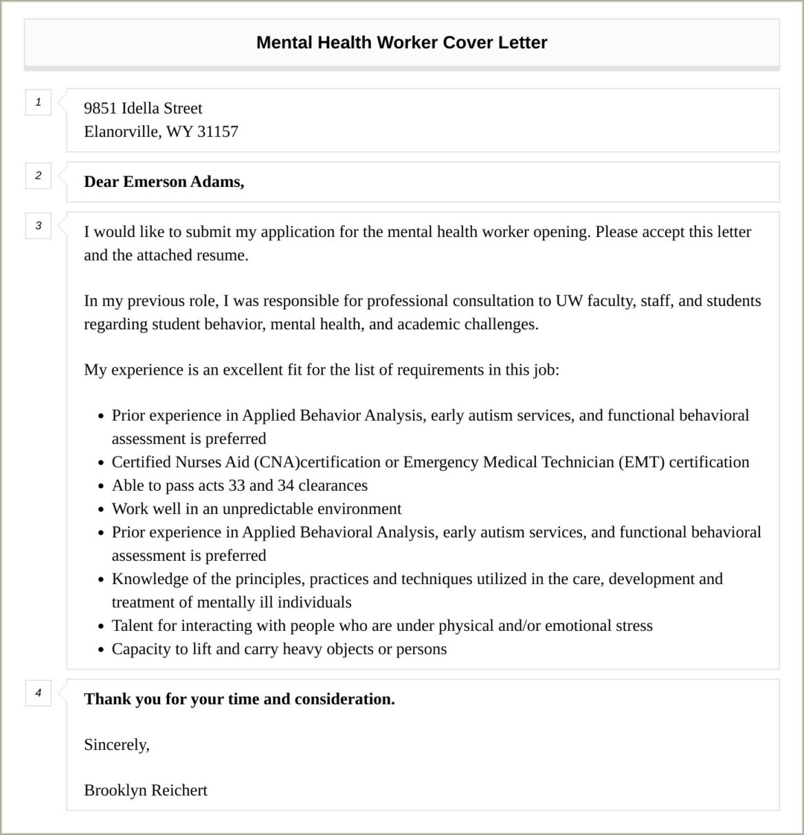 Resume Cover Letter Mental Health Worker