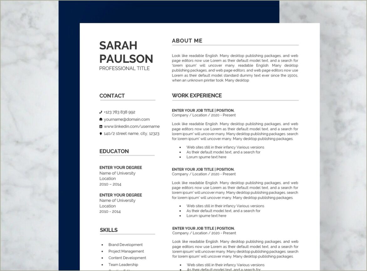 Resume Cover Letter Professional Template Word