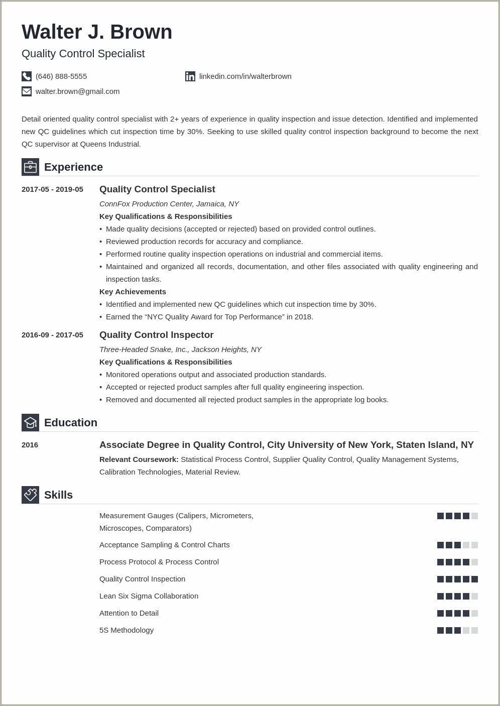 Resume Cover Letter Quality Control Inspector