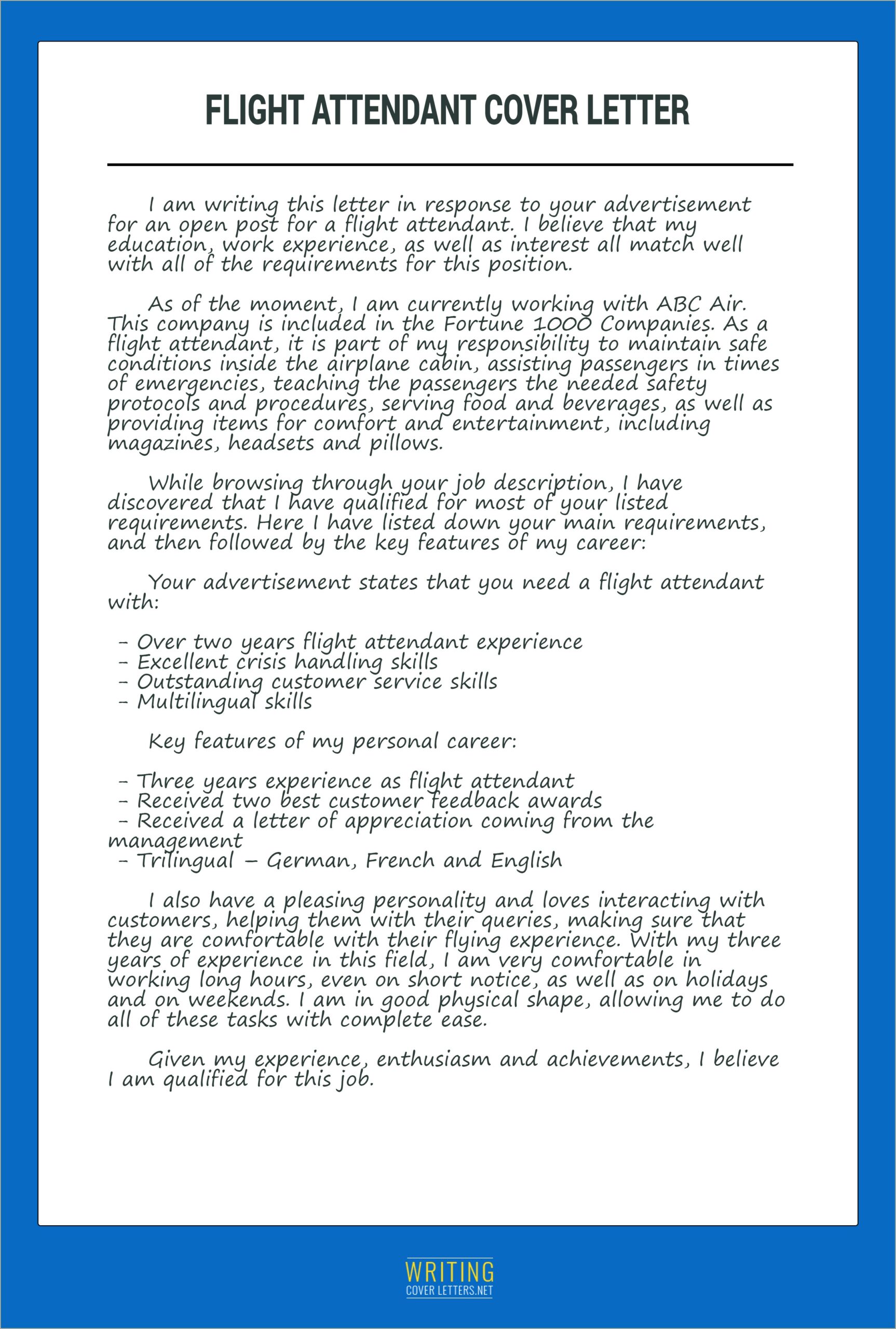 Resume Cover Letter Sample Flight Attendant