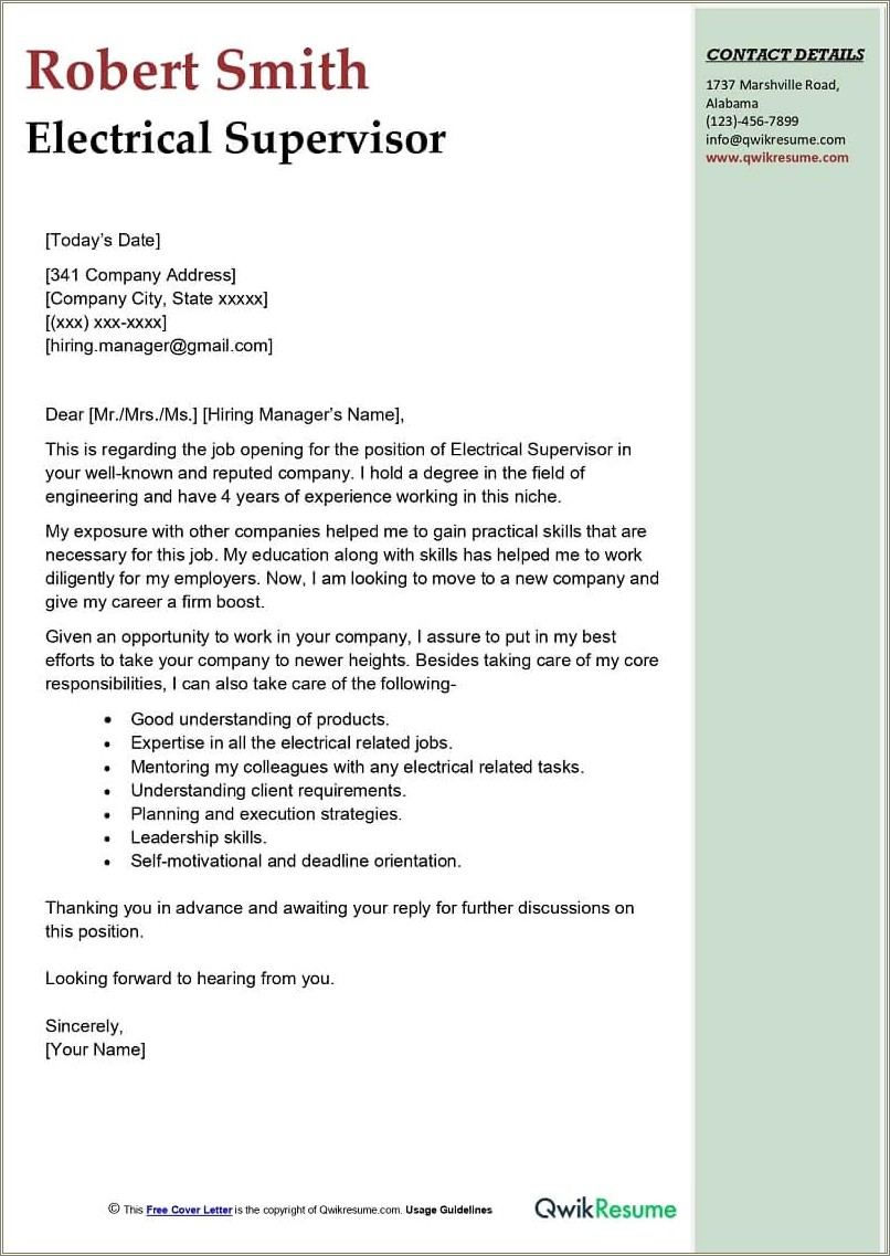 Resume Cover Letter Sample For Maintenance Manager