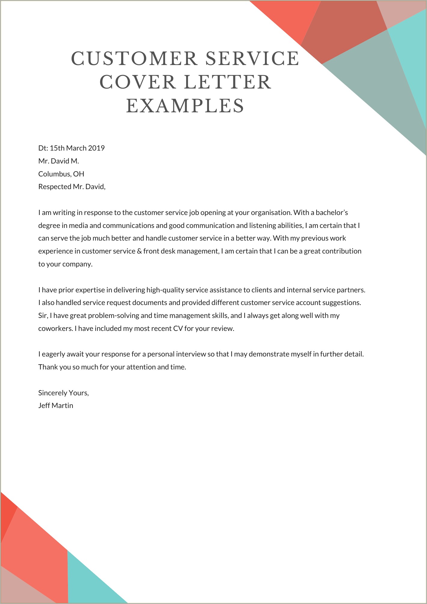 Resume Cover Letter Samples Customer Service Manager