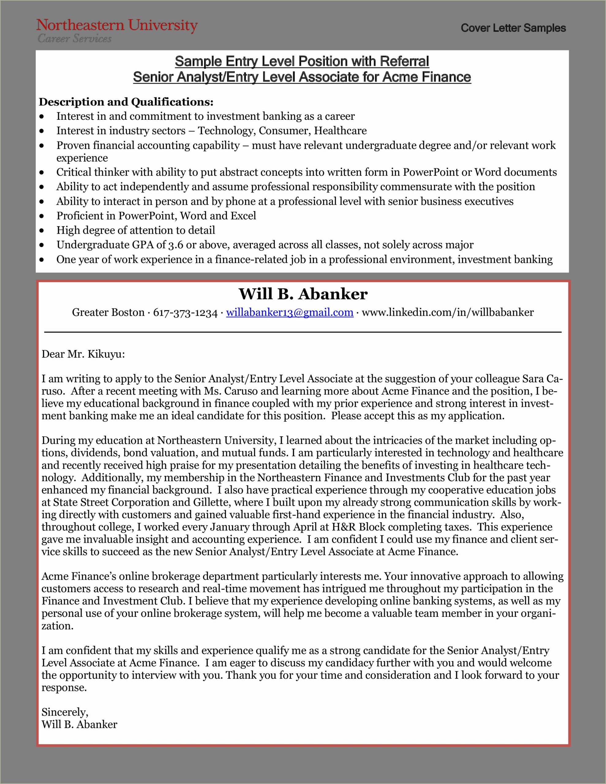 Resume Cover Letter Samples For Business Analysts