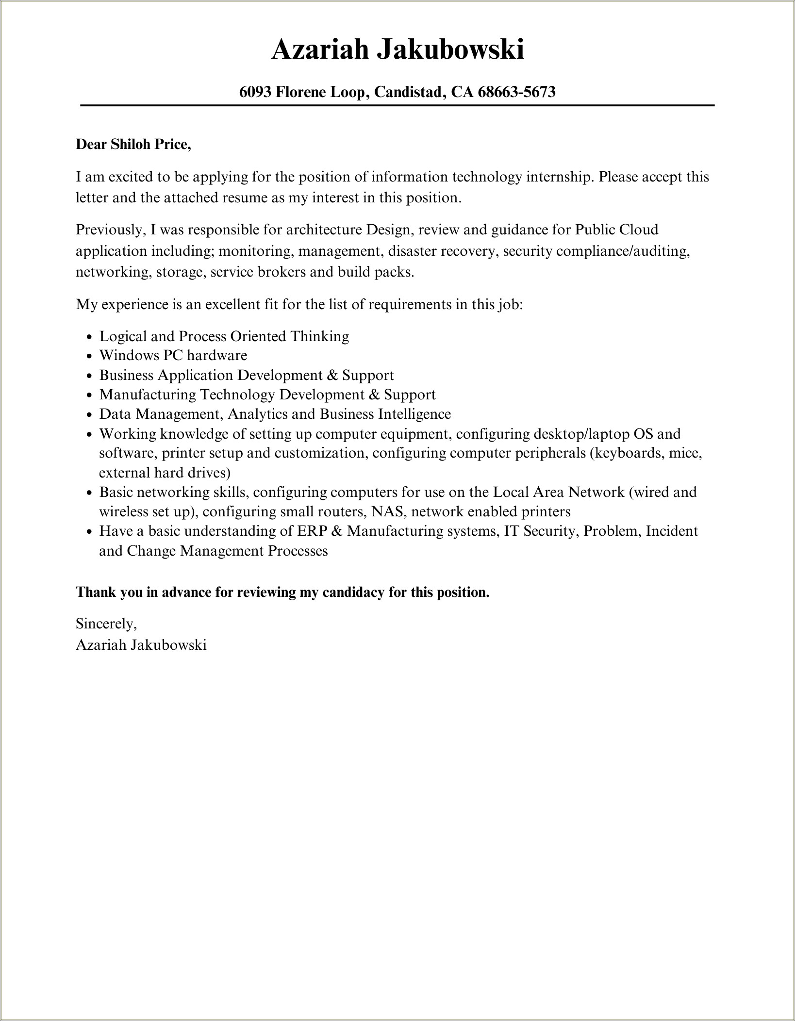 Resume Cover Letter Samples For Information Technology