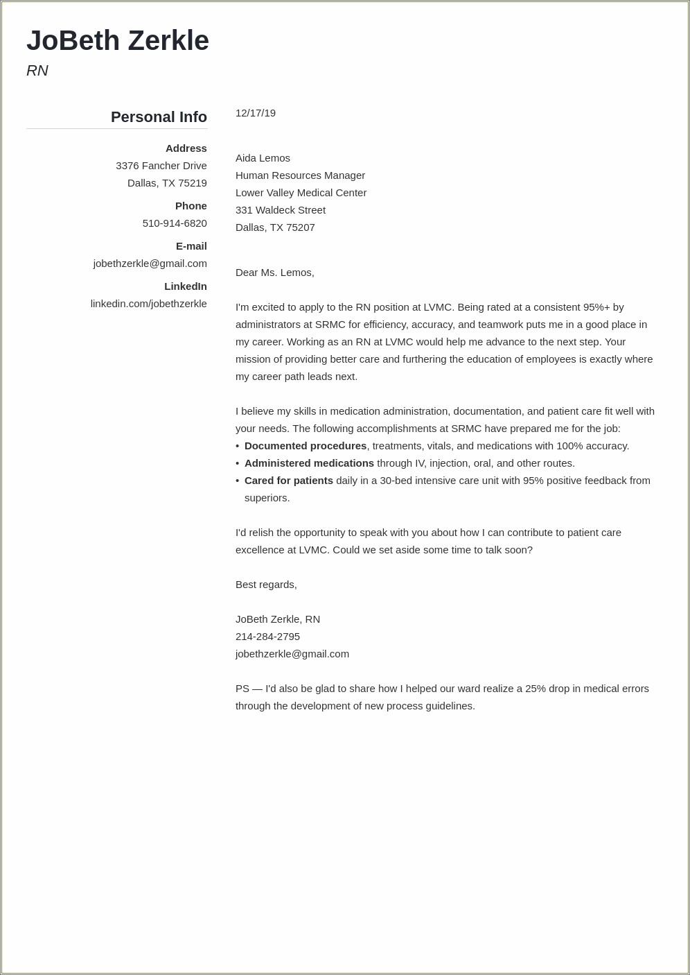 Resume Cover Letter Samples Registered Nurse