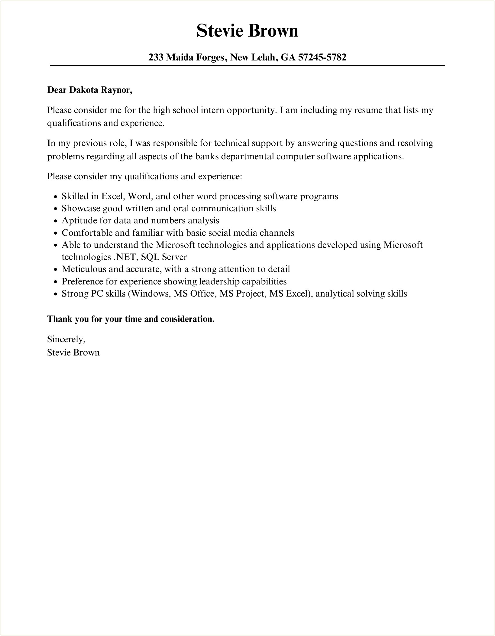 Resume Cover Letter Template For High School Students