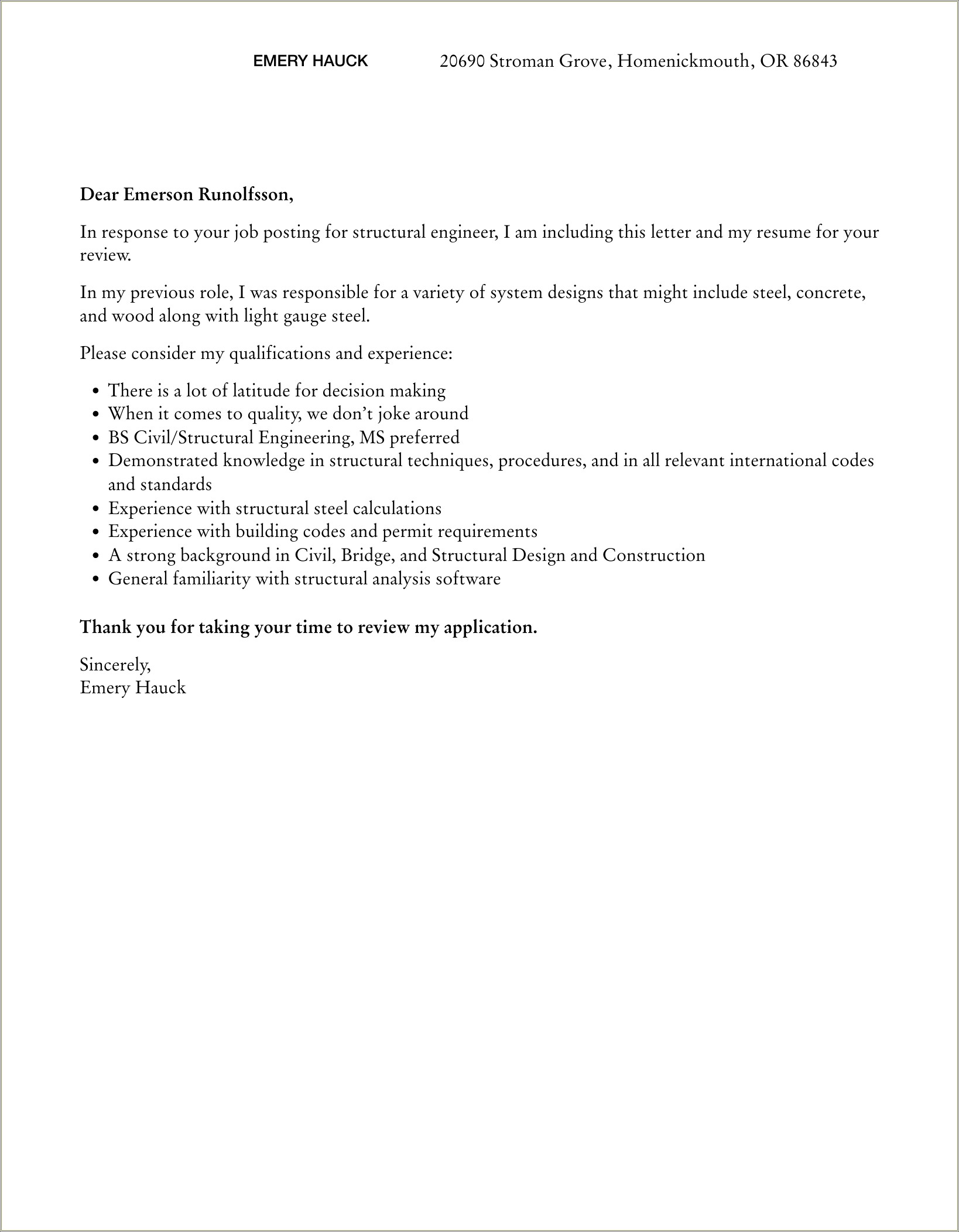 Resume Cover Letter Template Structural Forensic Engineer