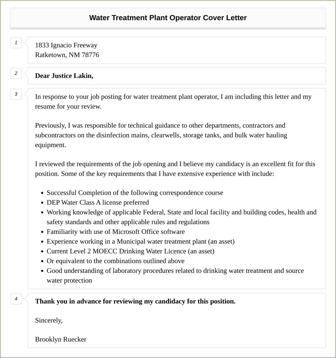 Resume Cover Letter Water Treatment Operator