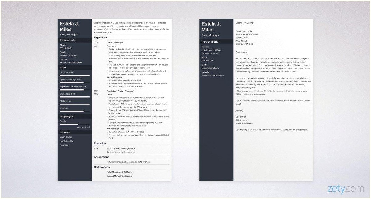 Resume Cover Letteretail Management Cover Letterr