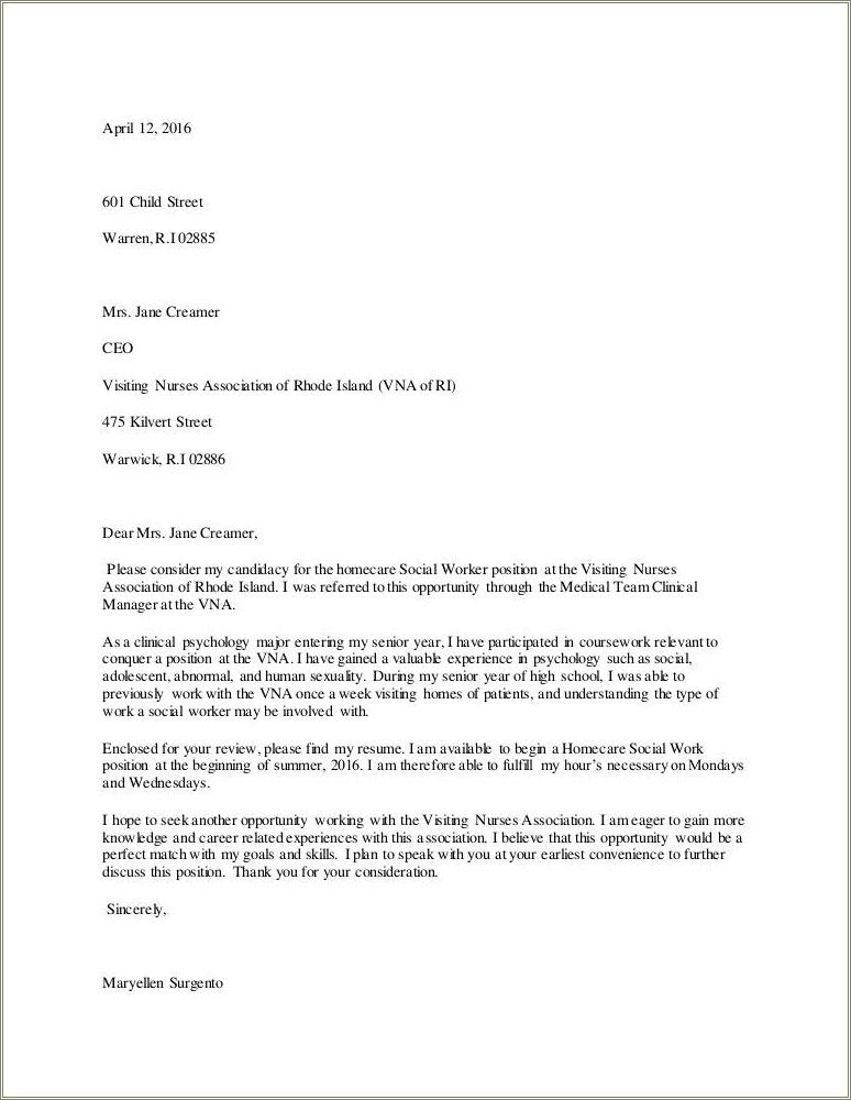 Resume Cover Letters For Social Worker