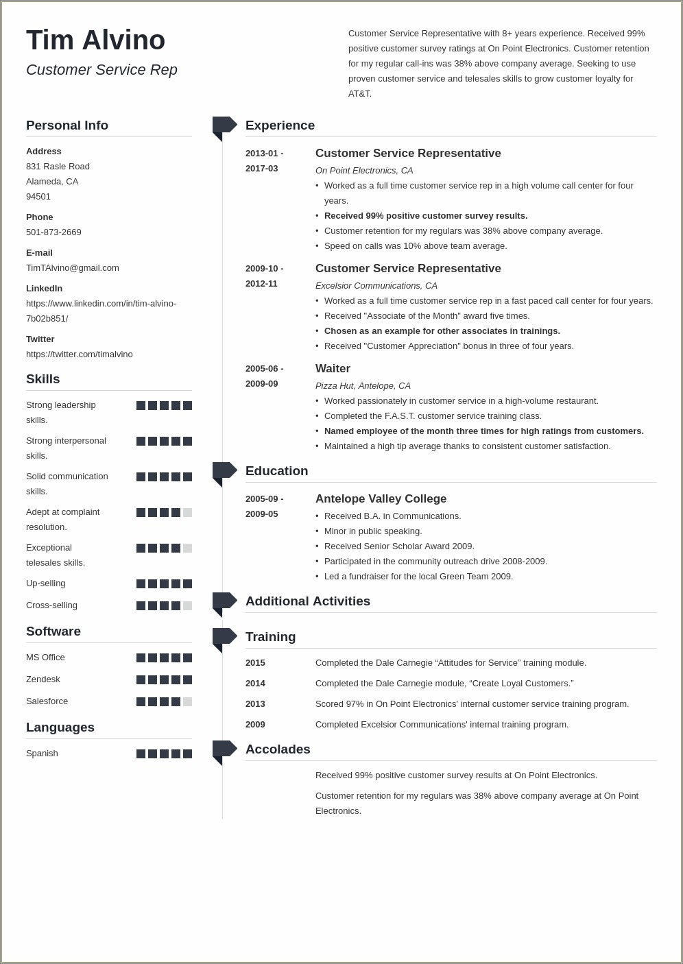 Resume Customer Service Bullet Point Example