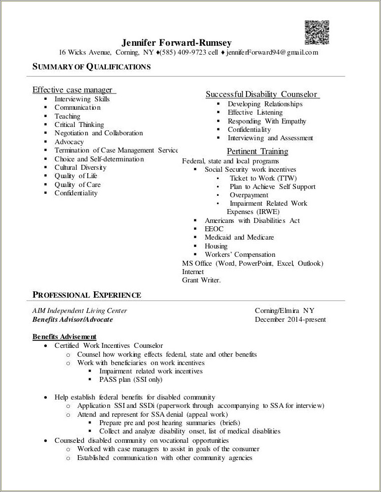 Resume Descriptiom For A Cdpap Worker