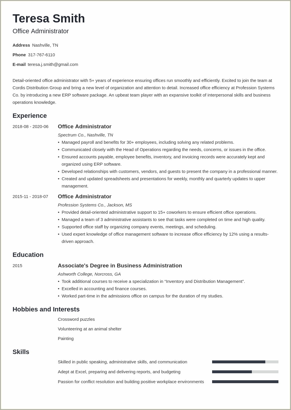 Resume Description For Organizational Mangment Office