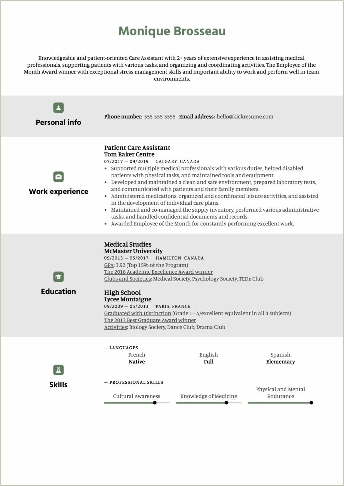 Resume Description For Patient Care Assistant