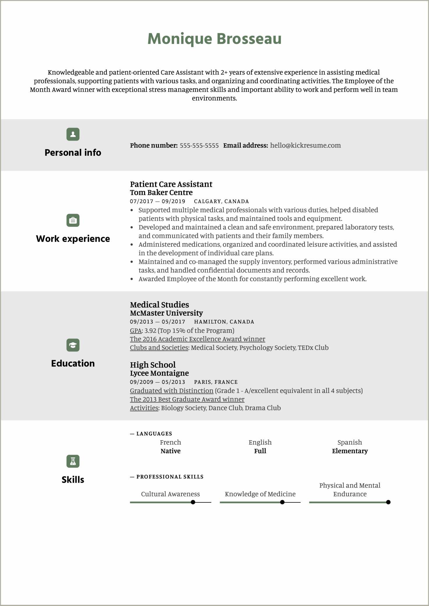 Resume Description For Patient Care Assistant