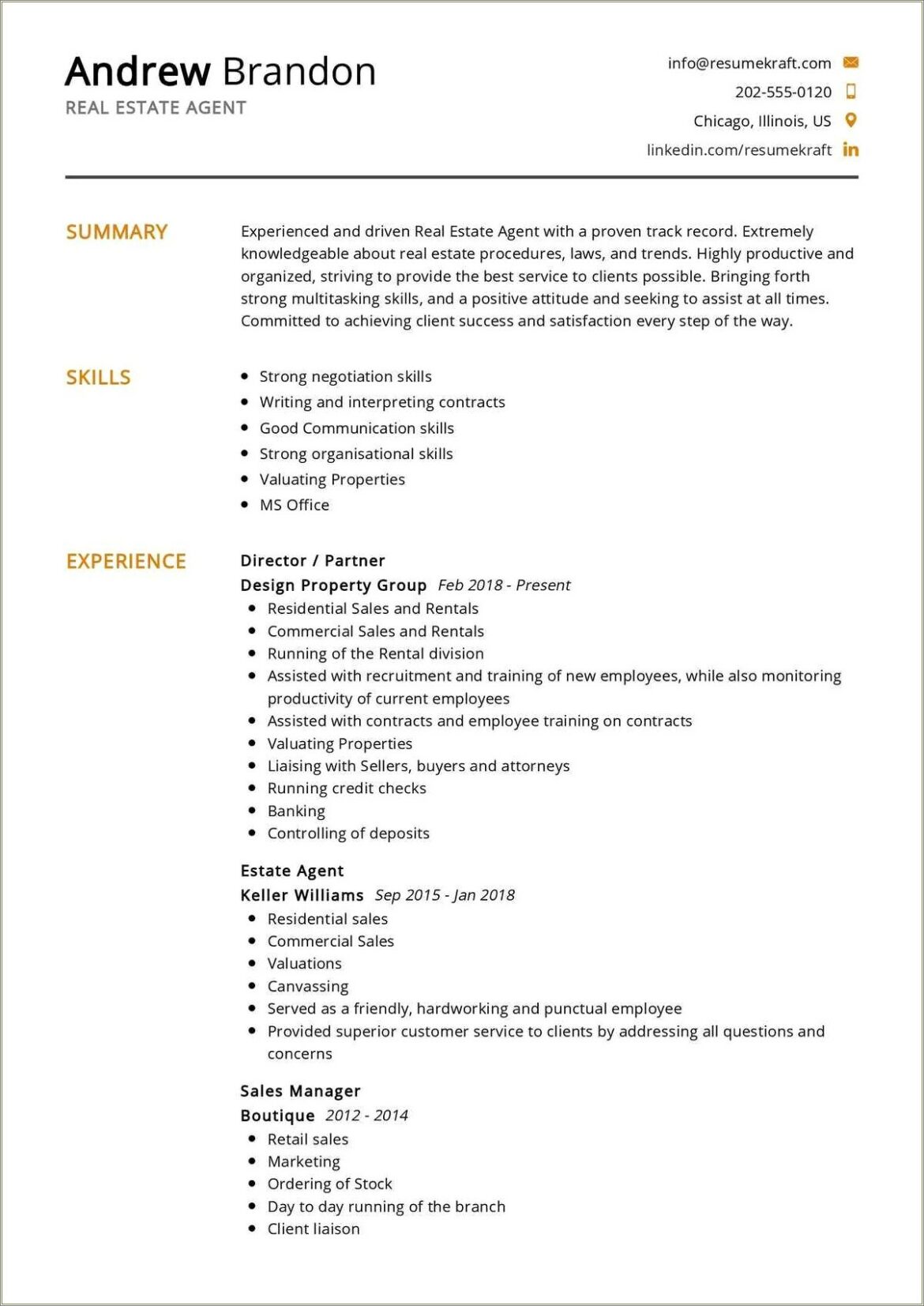 Resume Description For Real Estate Agent