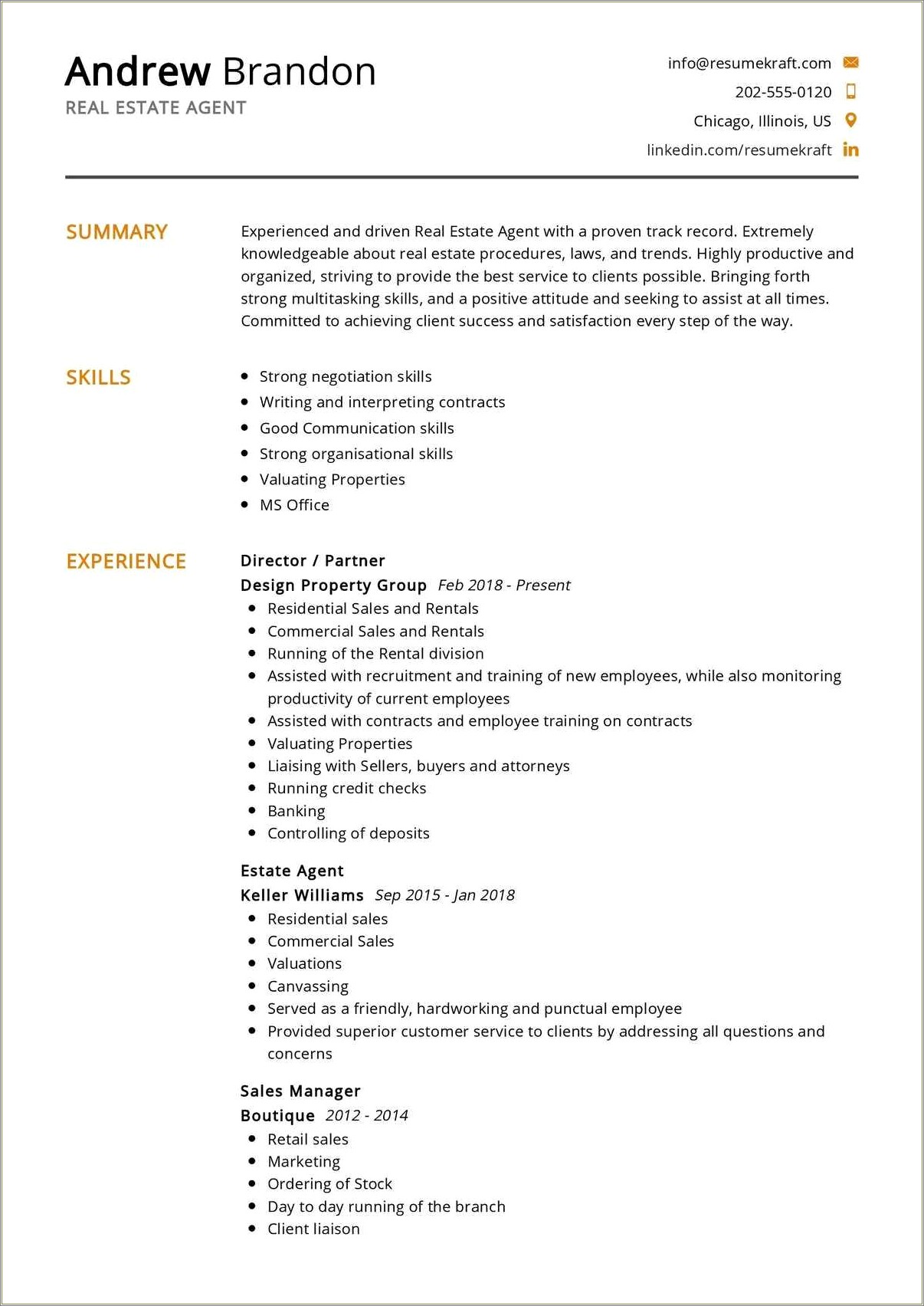 Resume Description For Real Estate Agent