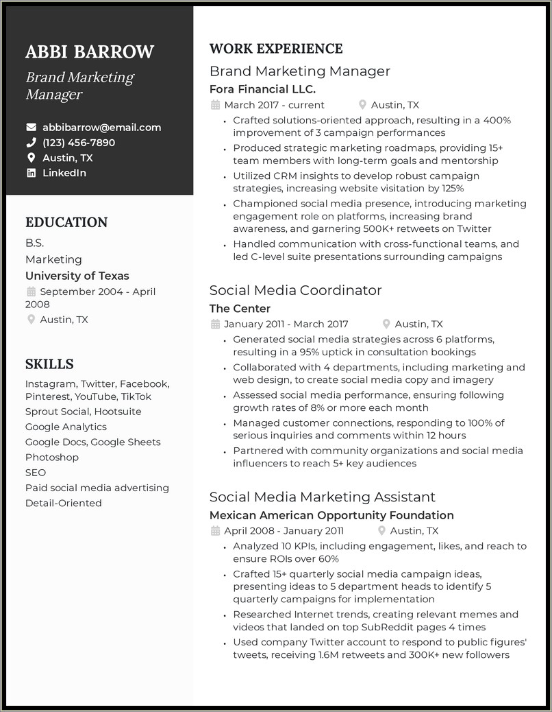 Resume Description For Social Media Manager