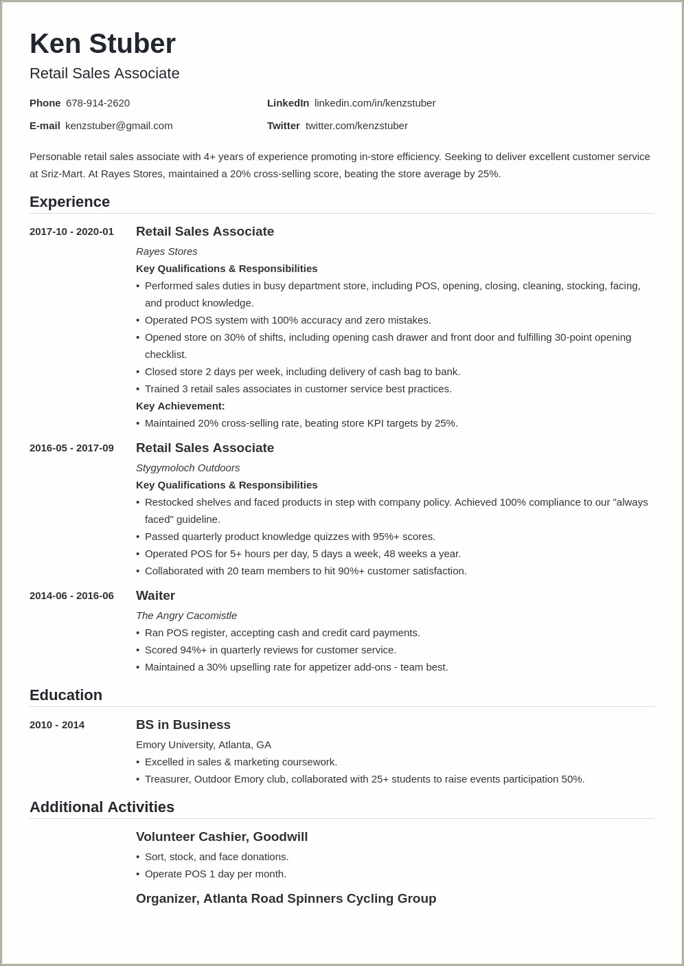 Resume Description Goodwill Store Sales Manager
