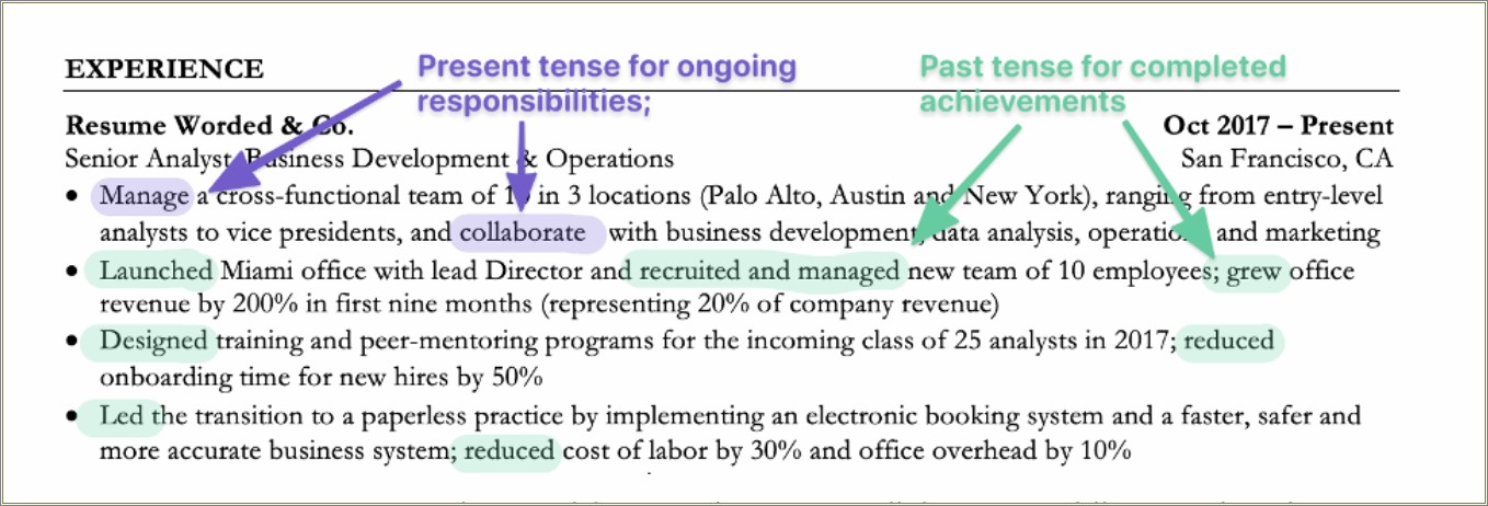 Resume Description Past Tense Or Present Tense