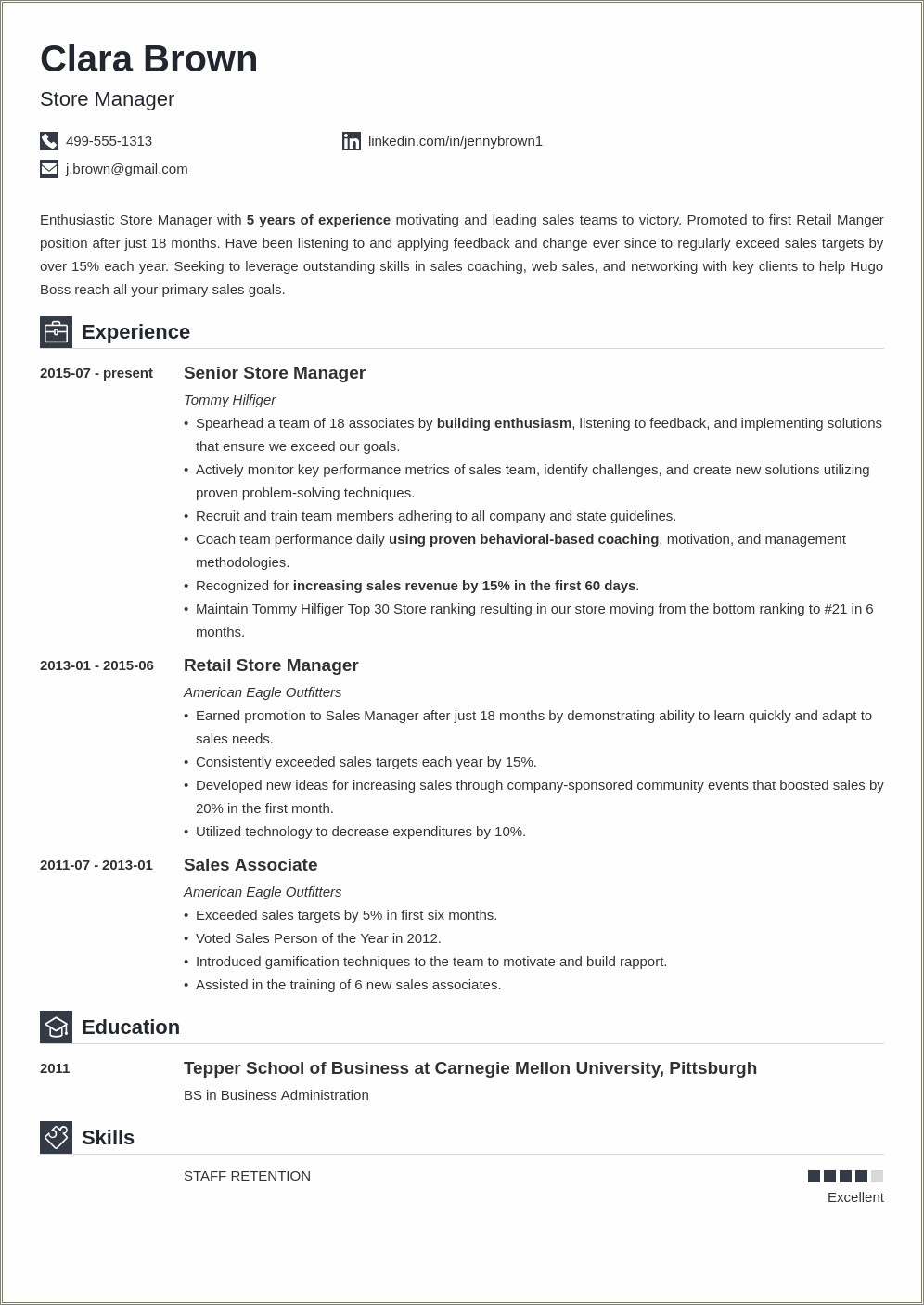 Resume Discription For A Store Manager