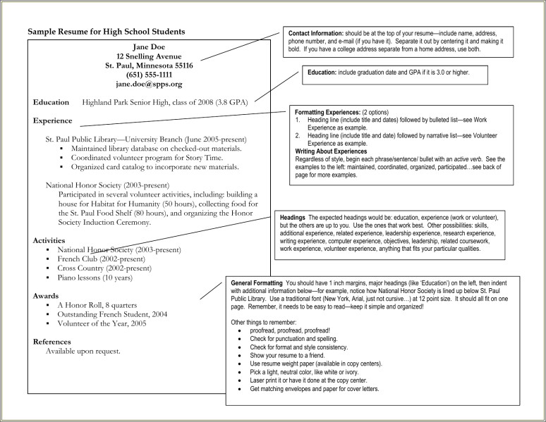 Resume Education Examples For Highschool Students