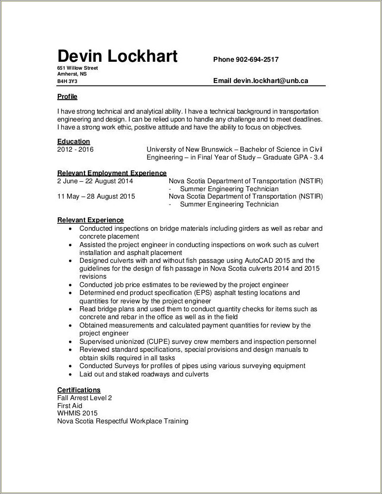 Resume Education Technician Education Or Experience First