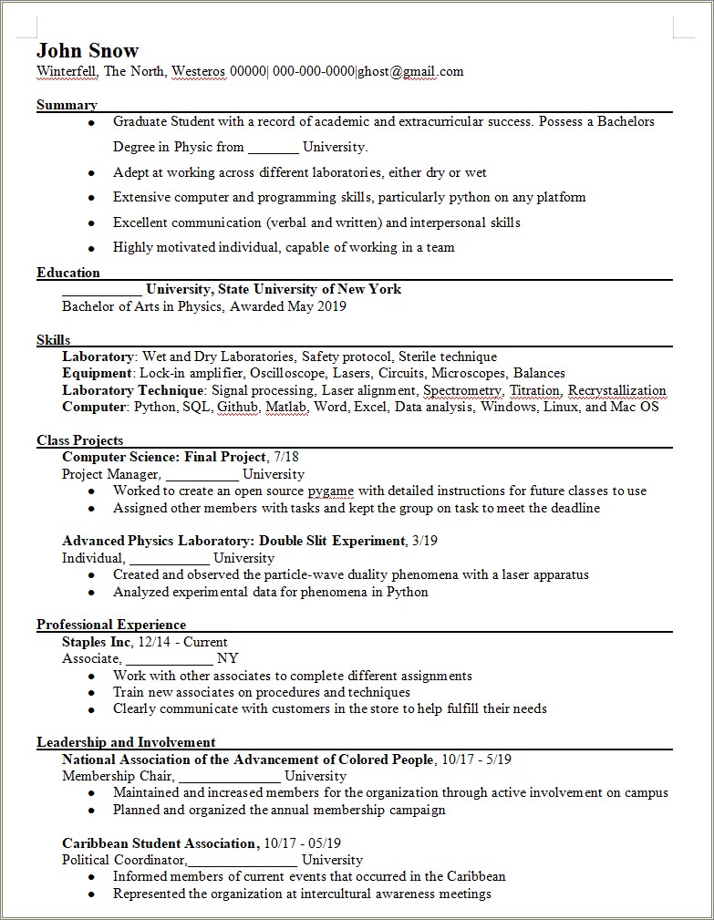 Resume Entry For Working At A Store