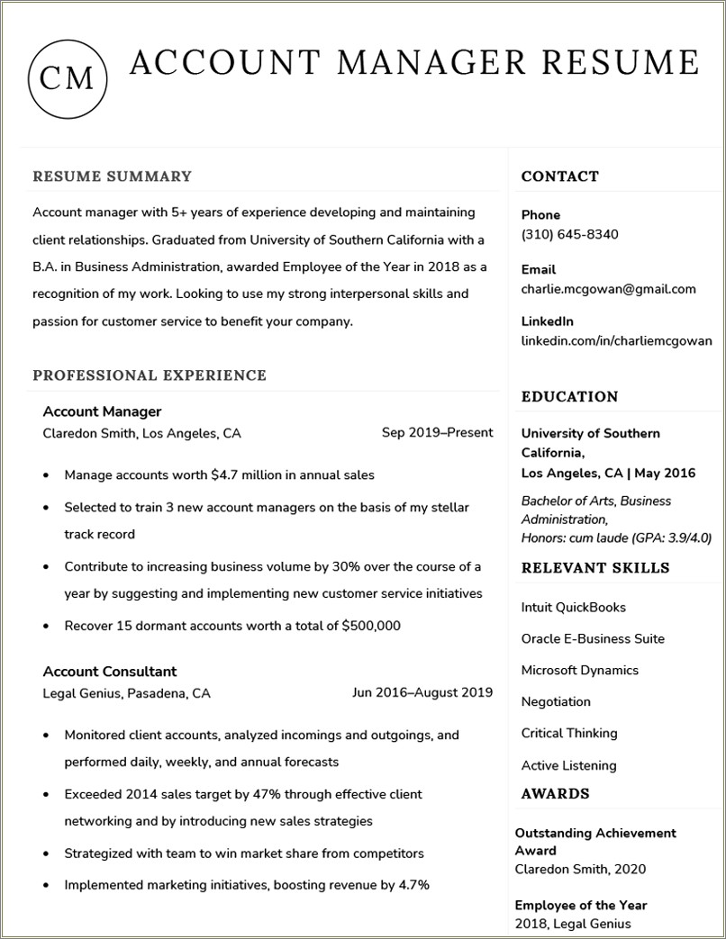 Resume Example Client Manager With High School Education