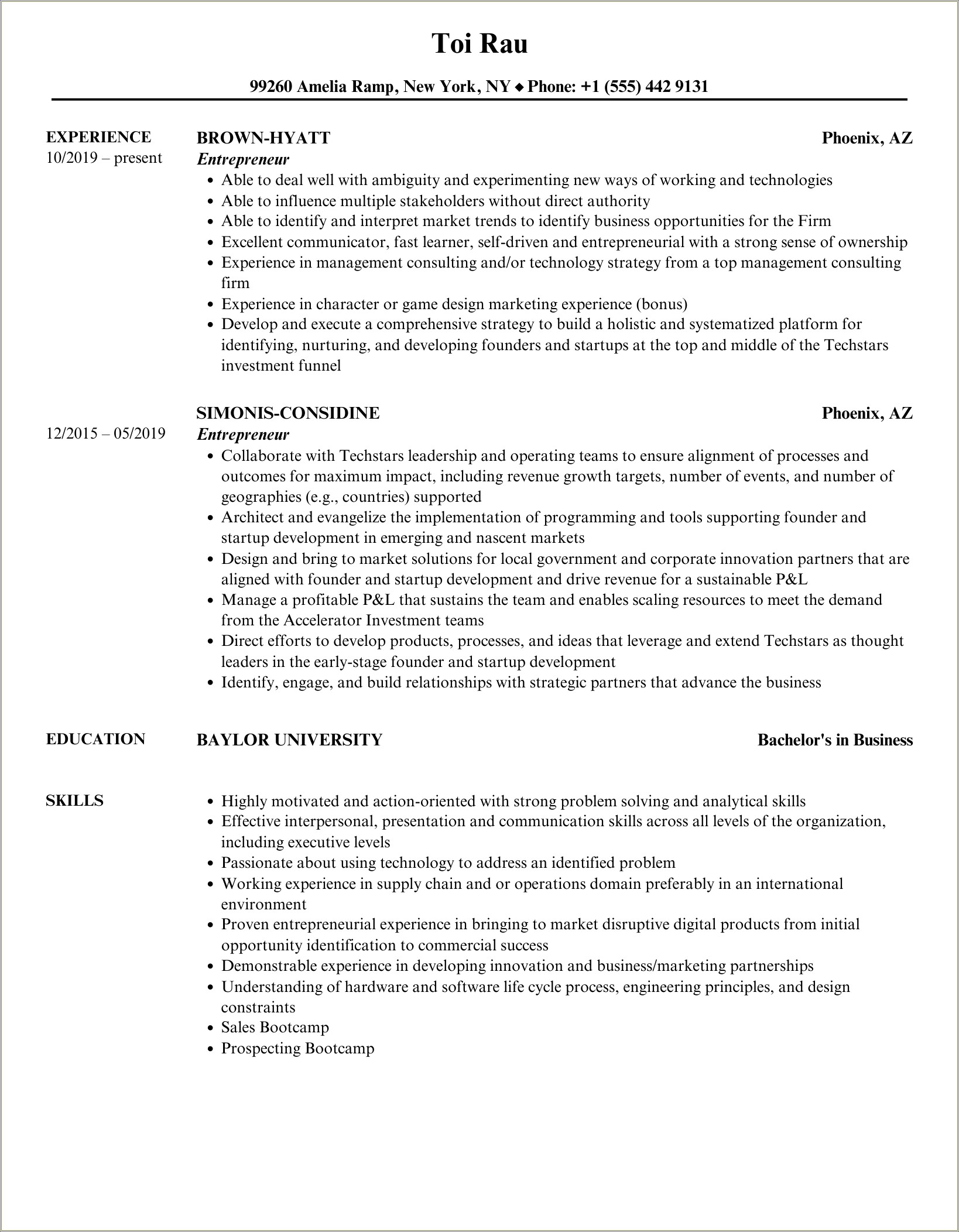 Resume Example Entrepenaur Women Owned Business Construction