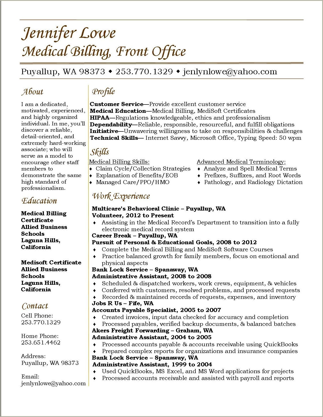 Resume Example For A Medical Coder