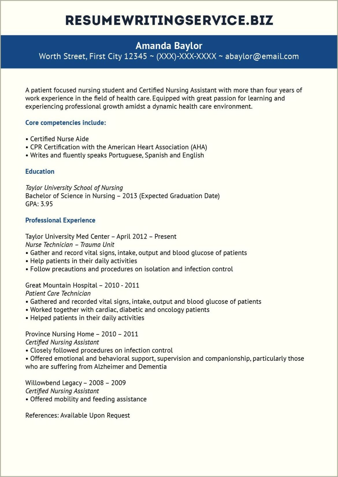 Resume Example For A Rn Student